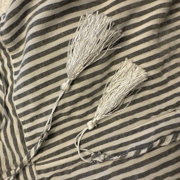 Blue and White Striped Dress with Deep V Neck - Picture 4 of 4